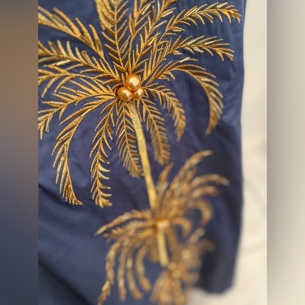 MESTIZA Elliana Gold Palm Embroidered Cotton Poplin Midi Dress in Blue Sz M $475 - Picture 10 of 16